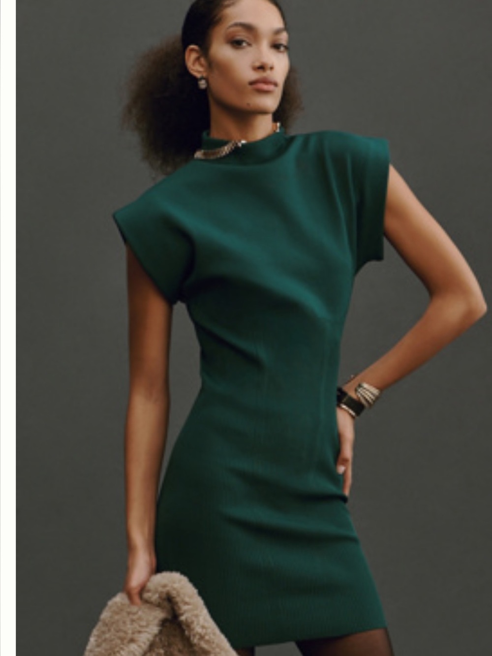 By Anthropologie Mock Neck Mini Dress - Dark Green